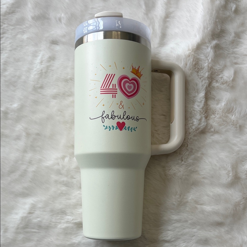 40 & Fabulous Insulated Tumbler - Cream with Pink Accents